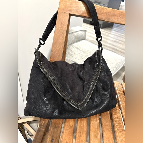 MATT & NAT Vegan Leather Large Black Envelope Clutch Zipper Trim Satchel Handbag - Picture 2 of 9